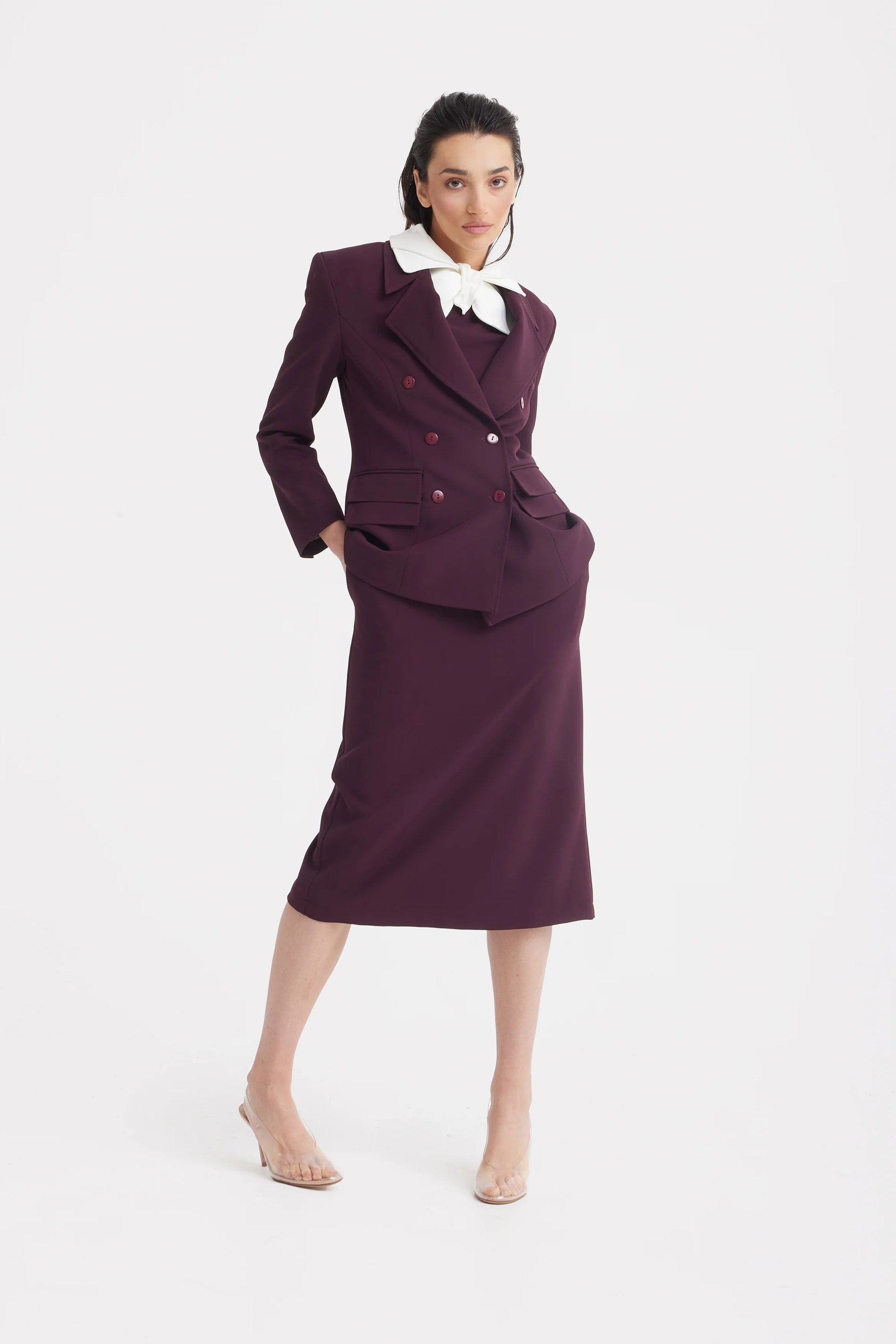 Classic Tailored Double-Breasted Blazer in Wine color | Julia Allert