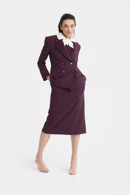 Classic Tailored Double-Breasted Blazer in Wine color | Julia Allert