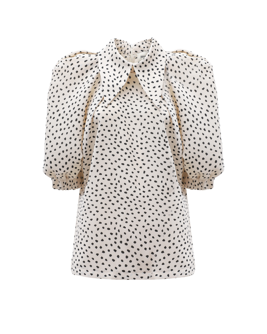 JULIA ALLERT Crepe Polka Dot Blouse - Beige