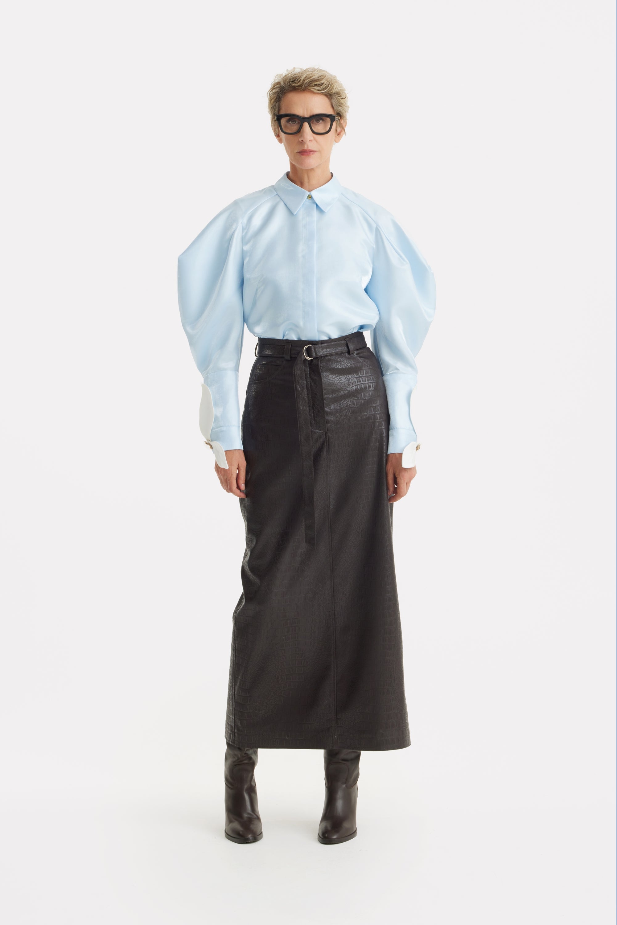 JULIA ALLERT Croc-Effect Vegan Leather Maxi Skirt With Belt