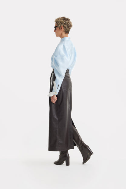 JULIA ALLERT Croc-Effect Vegan Leather Maxi Skirt With Belt - Black