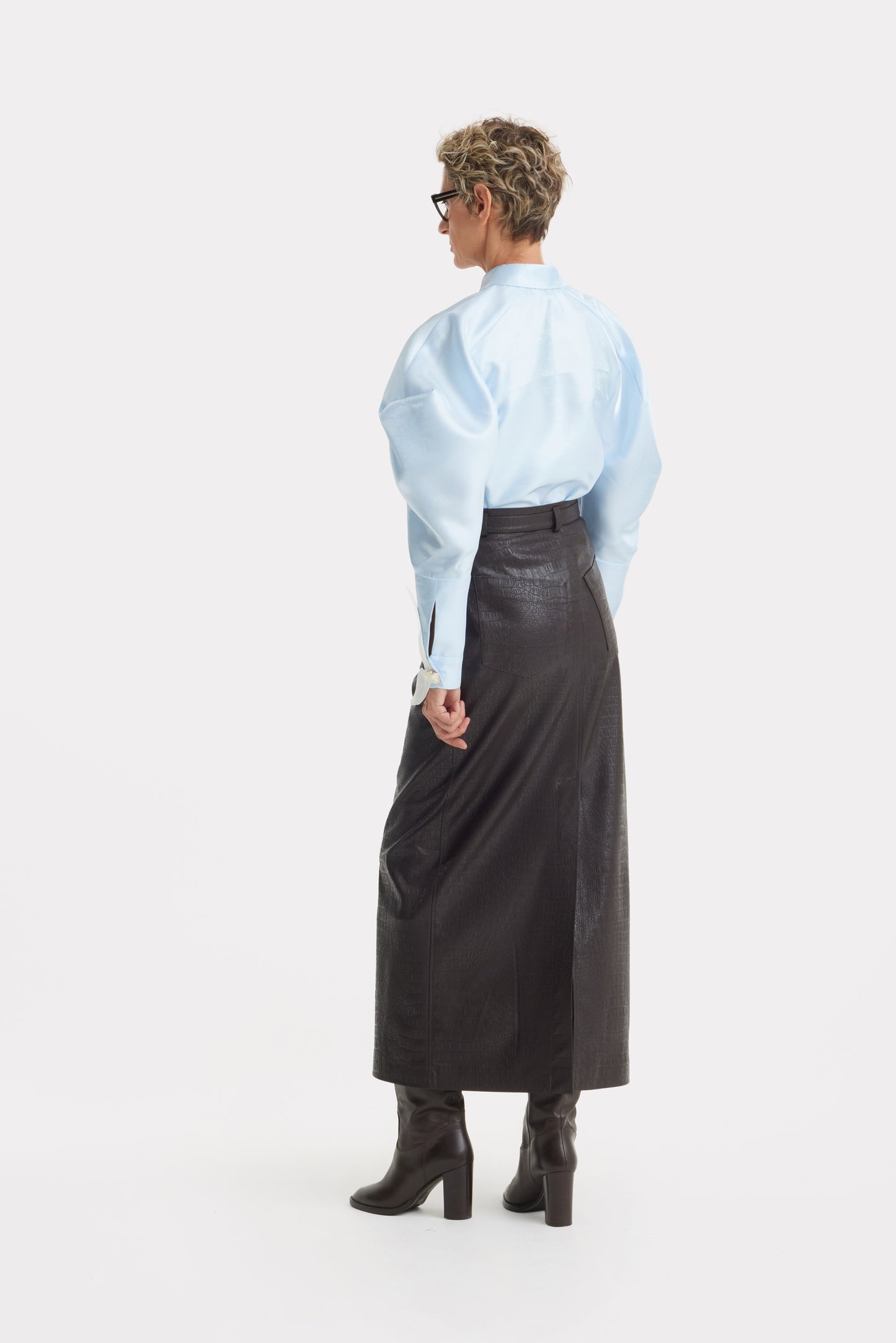 JULIA ALLERT Croc-Effect Vegan Leather Maxi Skirt With Belt - Black