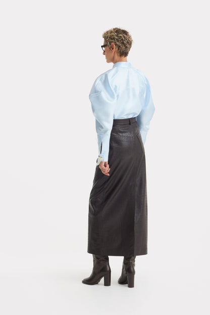 JULIA ALLERT Croc-Effect Vegan Leather Maxi Skirt With Belt - Black