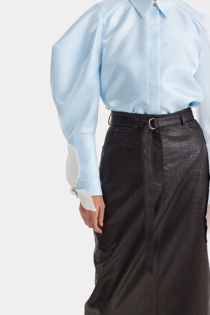 JULIA ALLERT Croc-Effect Vegan Leather Maxi Skirt With Belt - Black