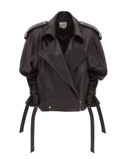 JULIA ALLERT Croc-Effect Vegan Leather Oversized Jacket - Dark Brown