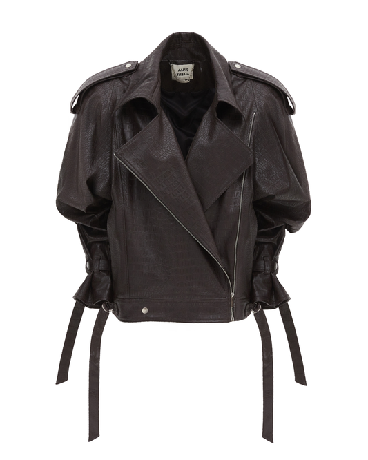 JULIA ALLERT Croc-Effect Vegan Leather Oversized Jacket - Dark Brown
