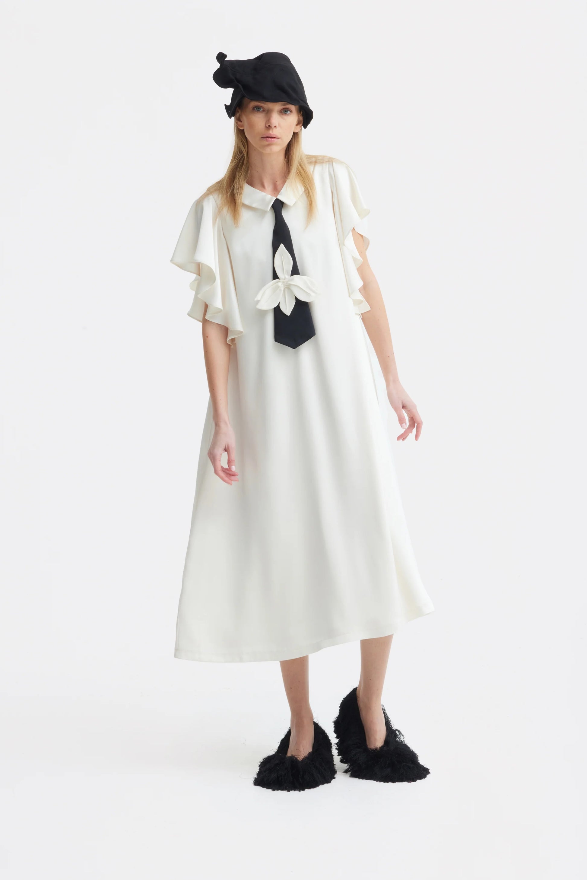 JULIA ALLERT Double-Layer Satin Midi Dress With Tie Detail