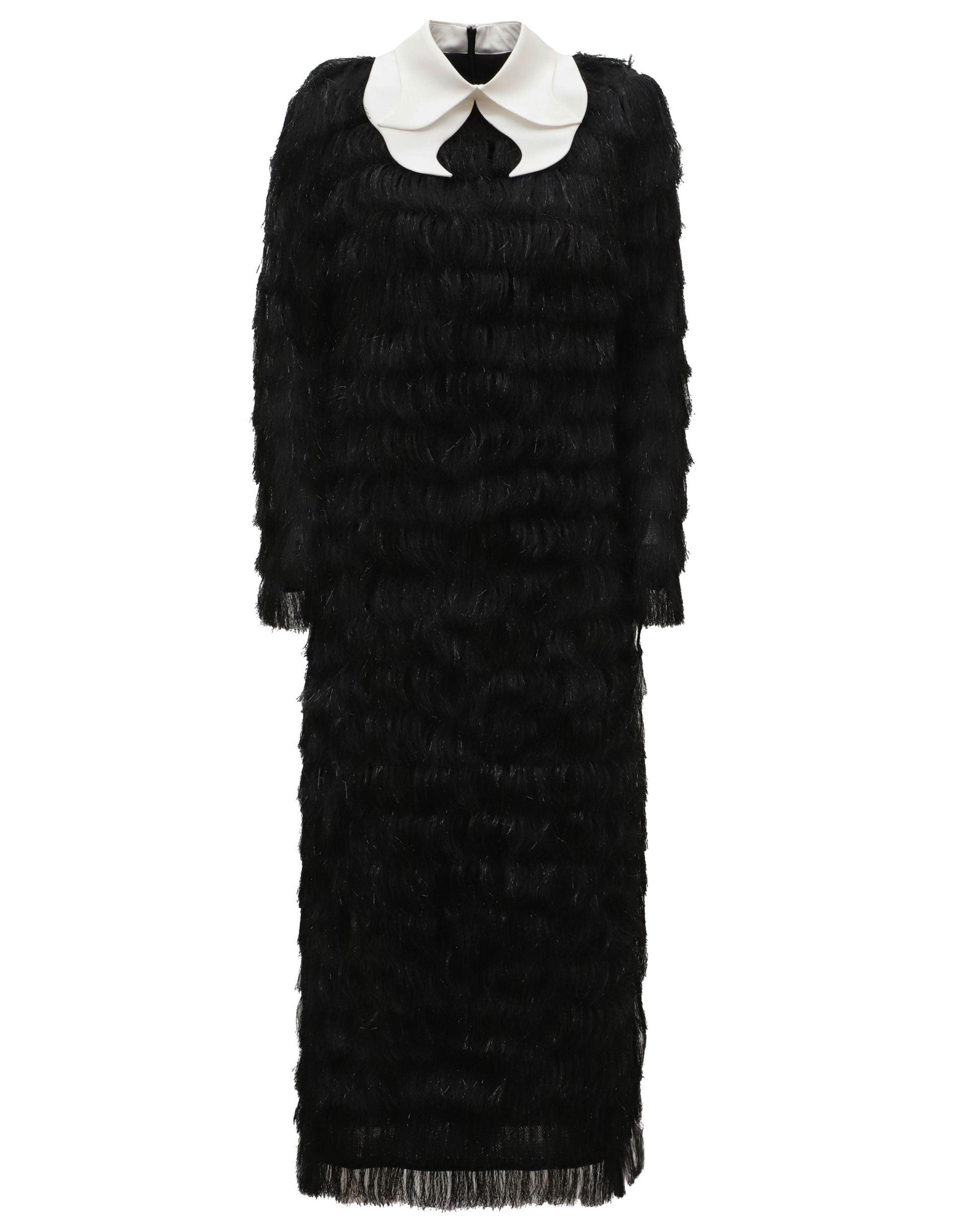 black midi fringe dress Satin midi dress with fringe trim Color: Black RASARIO Online Boutique 36 (FR) / Black