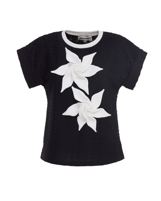 Floral Detail T-shirt Black with White Floral | Julia Allert