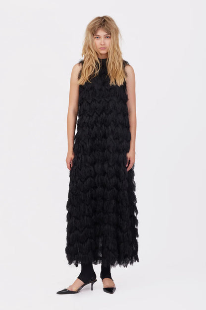 JULIA ALLERT Fringe A-Line Evening Gown - Black