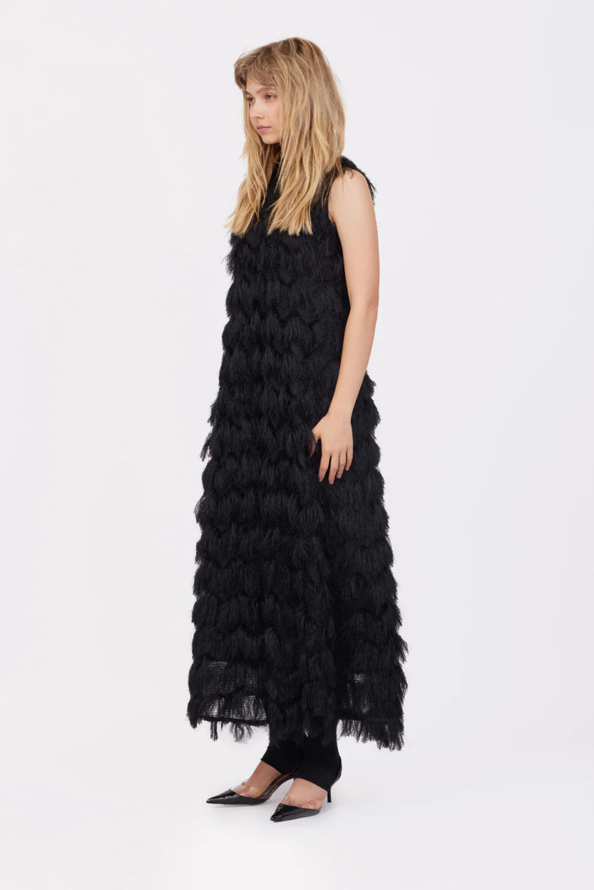 JULIA ALLERT Fringe A-Line Evening Gown - Black