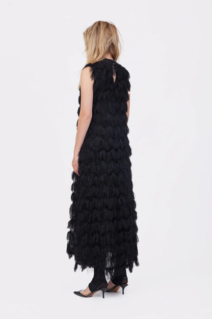 JULIA ALLERT Fringe A-Line Evening Gown - Black