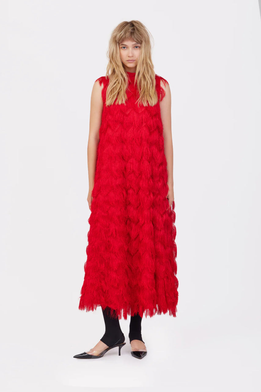 JULIA ALLERT Fringe A-Line Evening Gown - Red