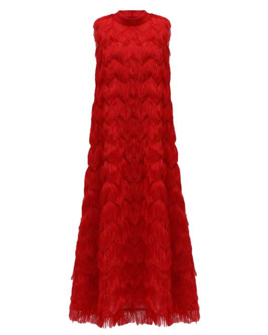 JULIA ALLERT Fringe A-Line Evening Gown - Red