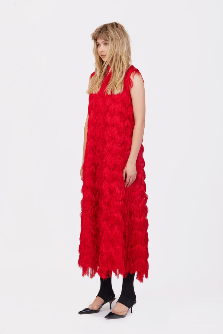JULIA ALLERT Fringe A-Line Evening Gown - Red