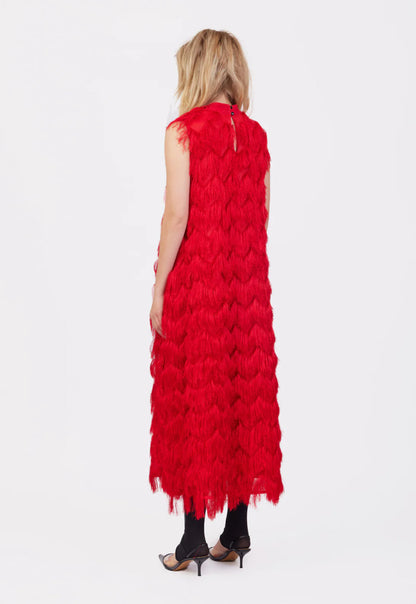 JULIA ALLERT Fringe A-Line Evening Gown - Red