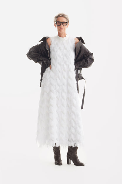 JULIA ALLERT Fringe A-Line Evening Gown - White