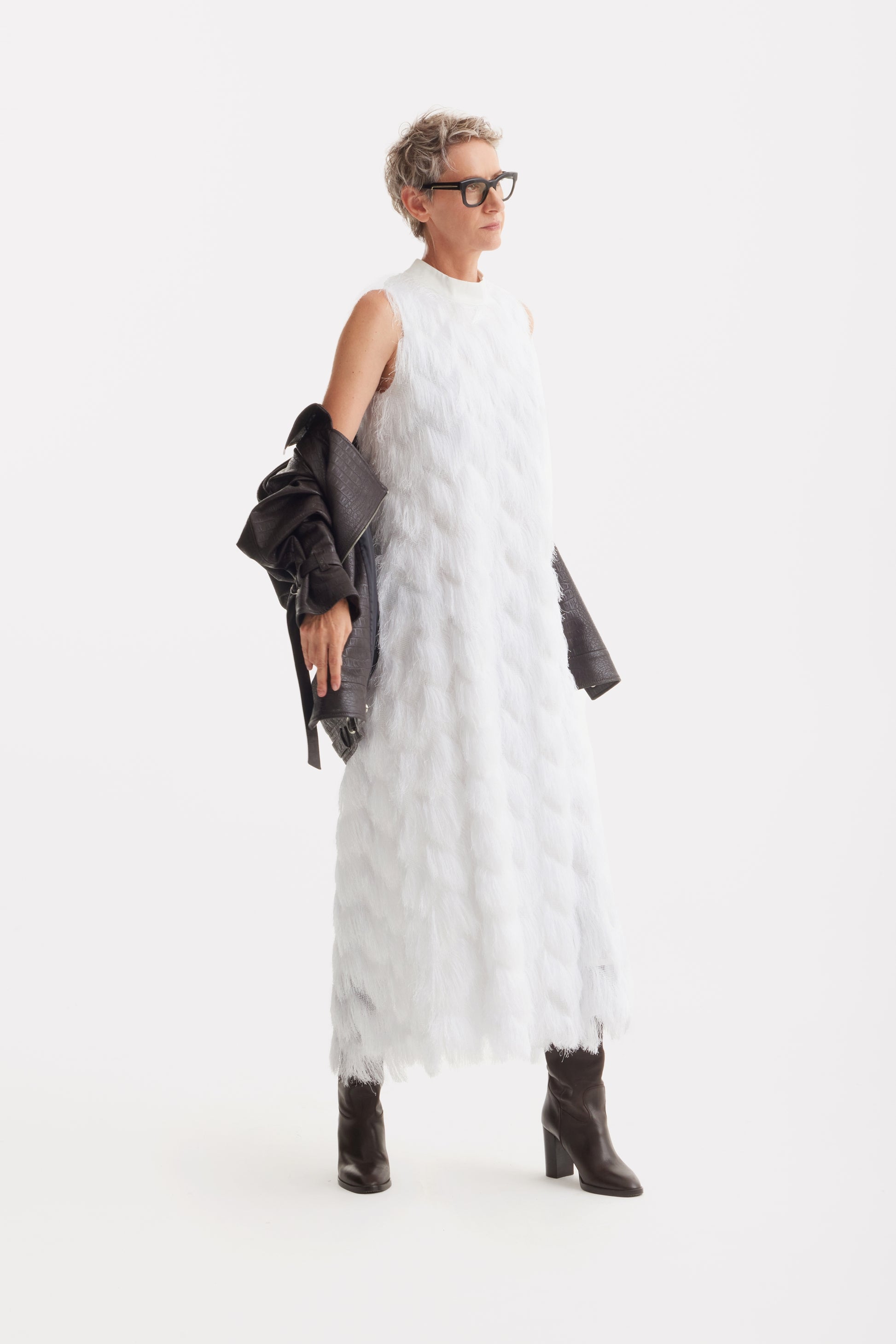 JULIA ALLERT Fringe A-Line Evening Gown - White BONVION JULIA ALLERT Fringe A-Line Evening Gown - White BONVION