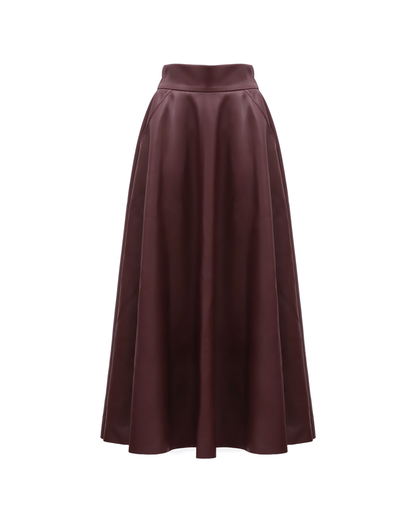 JULIA ALLERT Full Flare High Waist Midi Skirt - Burgundy