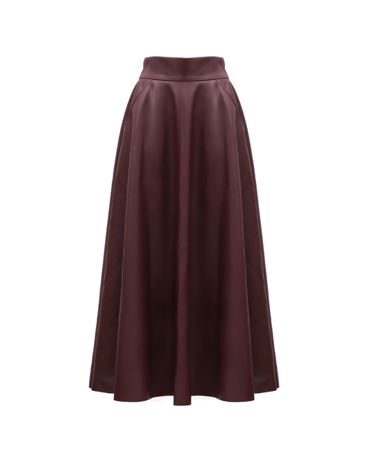 JULIA ALLERT Full Flare High Waist Midi Skirt - Burgundy