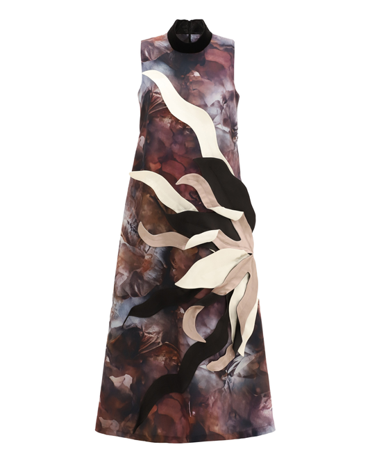 JULIA ALLERT High Neck Abstract Print Dress - Brown Print