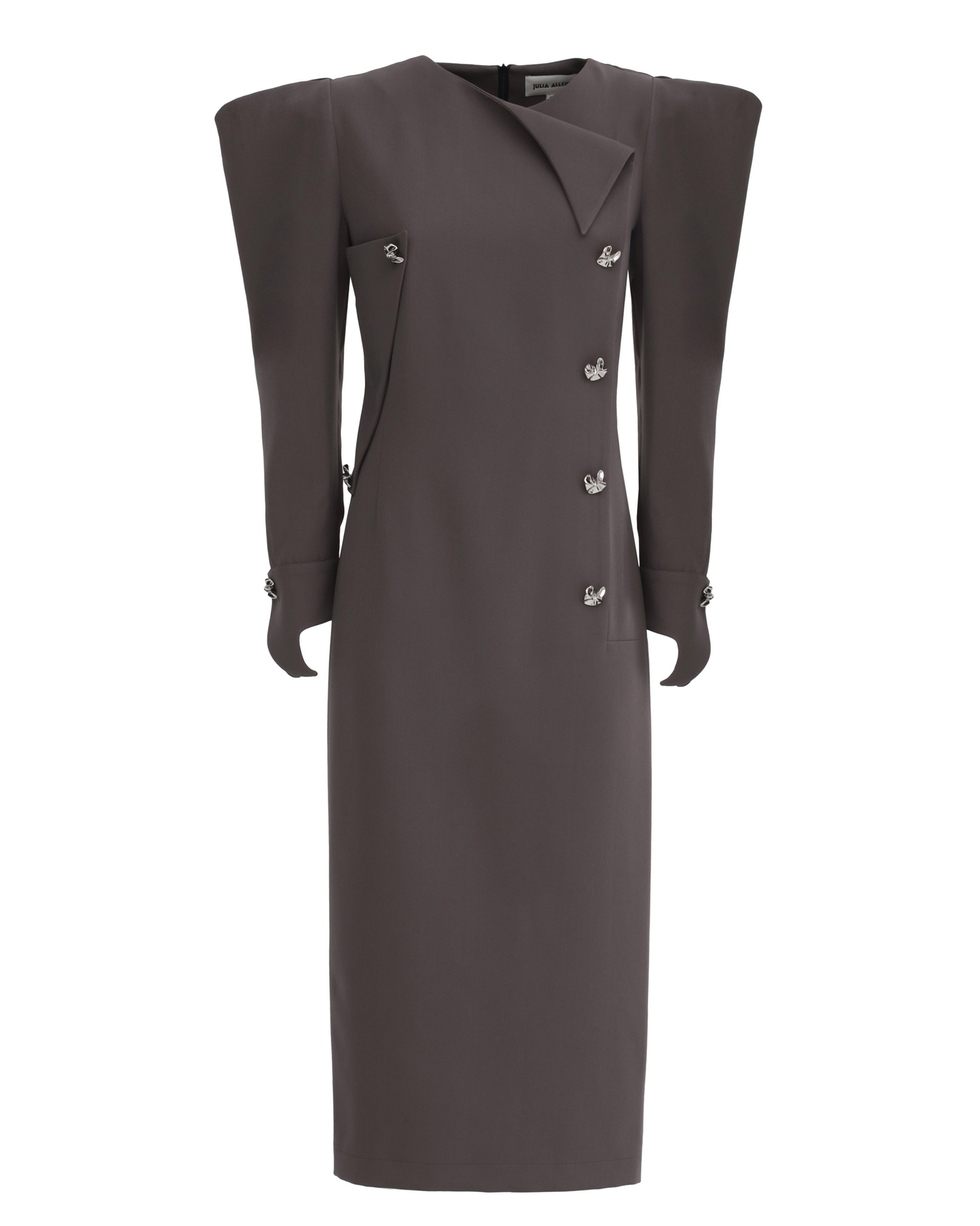 JULIA ALLERT Midi Evening Dress With Sculpted Shoulders - Taupe