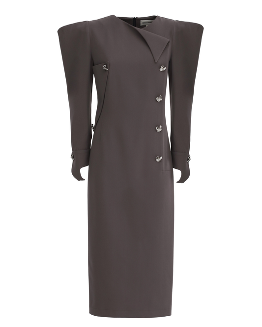 JULIA ALLERT Midi Evening Dress With Sculpted Shoulders - Taupe