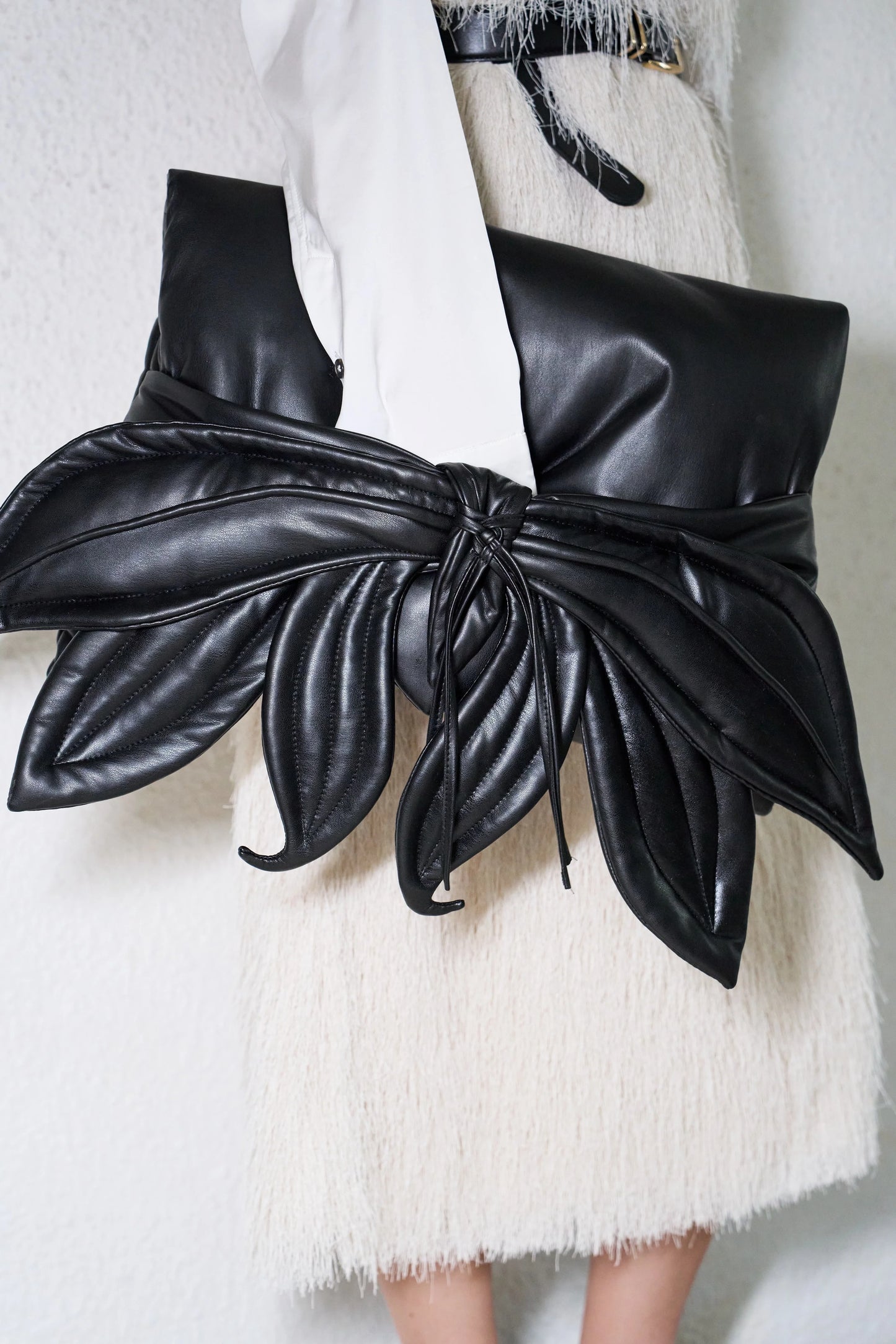 Black Vegan Leather Petal Clutch Bag | Julia Allert