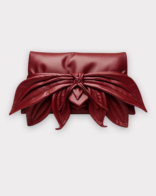 Burgundy Vegan Leather Petal Clutch Bag | Julia Allert