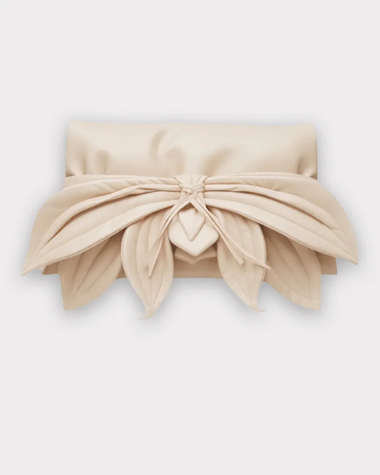 Ecru Vegan Leather Petal Clutch Bag | Julia Allert