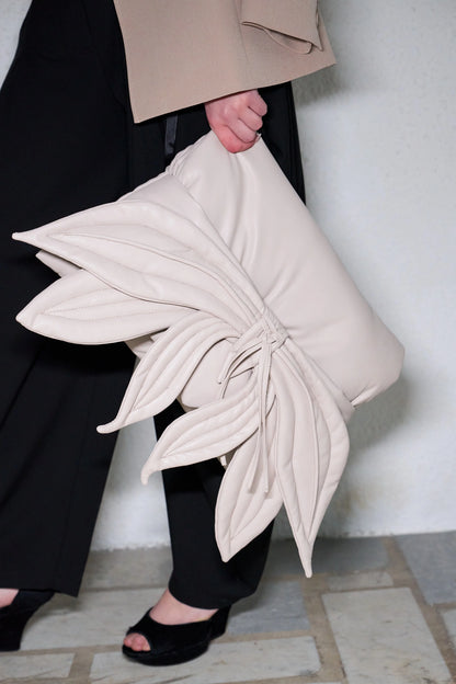 Ecru Vegan Leather Petal Clutch Bag | Julia Allert