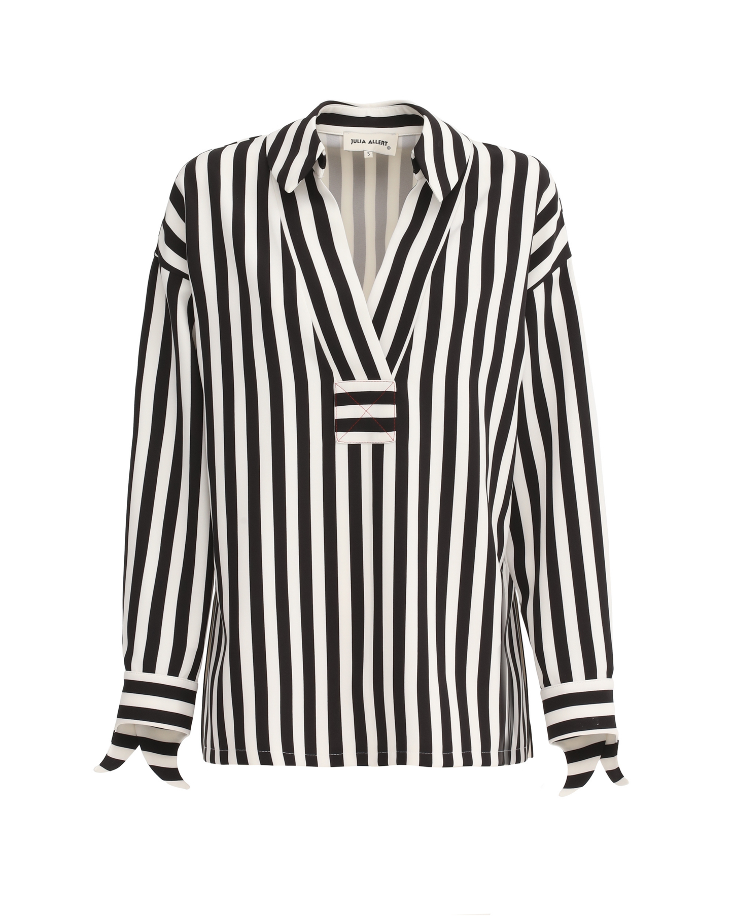 JULIA ALLERT Relaxed V-Neck Striped Blouse - Black/White