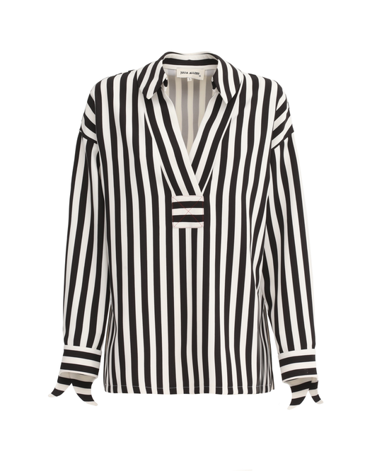 JULIA ALLERT Relaxed V-Neck Striped Blouse - Black/White