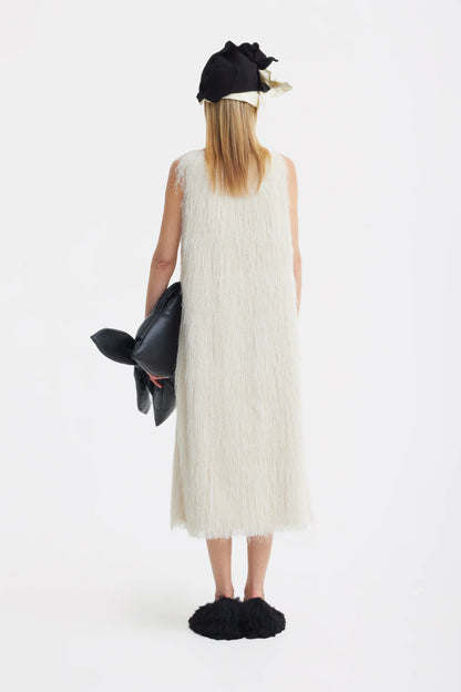 Ivory Sleeveless Textured Pile Midi Dress | Julia Allert