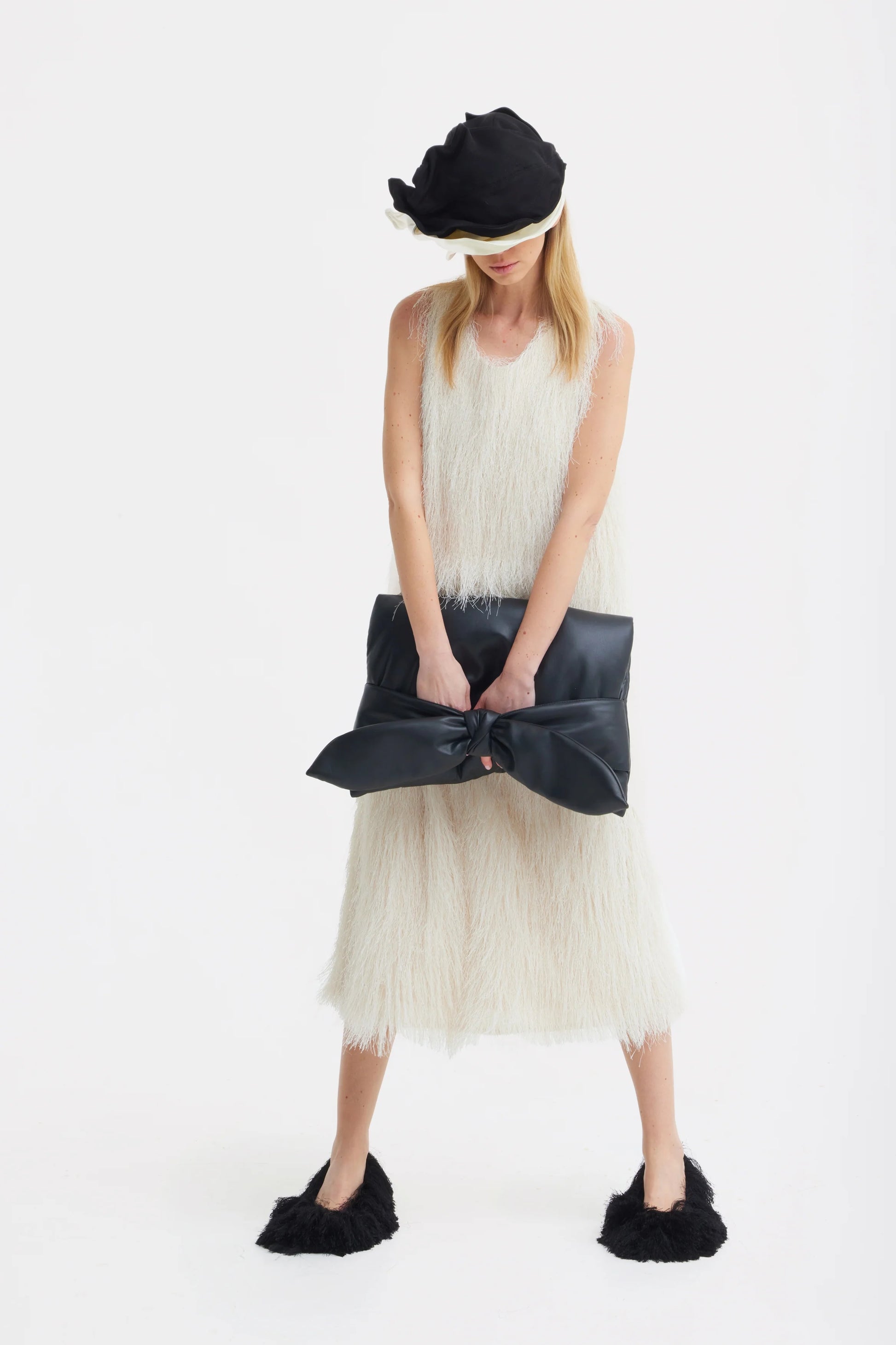 Ivory Sleeveless Textured Pile Midi Dress | Julia Allert
