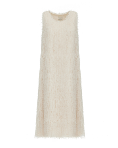Ivory Sleeveless Textured Pile Midi Dress | Julia Allert