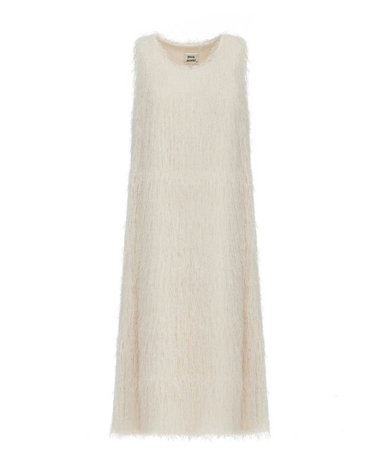 Ivory Sleeveless Textured Pile Midi Dress | Julia Allert