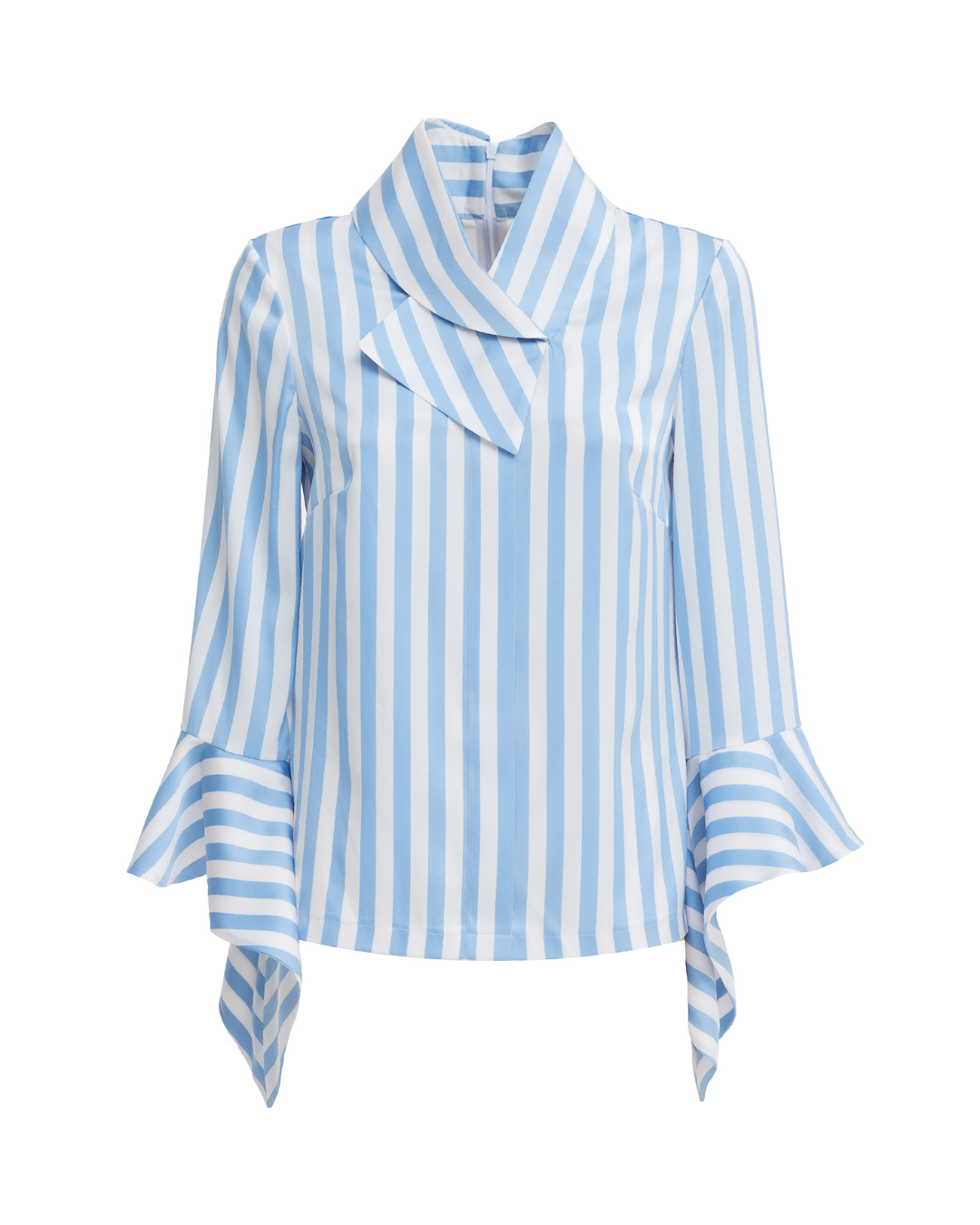 Blue and White Striped Blouse With Asymmetric Collar | Julia Allert