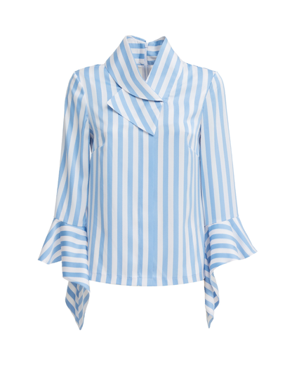 Blue and White Striped Blouse With Asymmetric Collar | Julia Allert