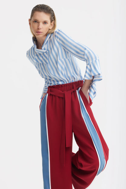 Blue and White Striped Blouse With Asymmetric Collar | Julia Allert
