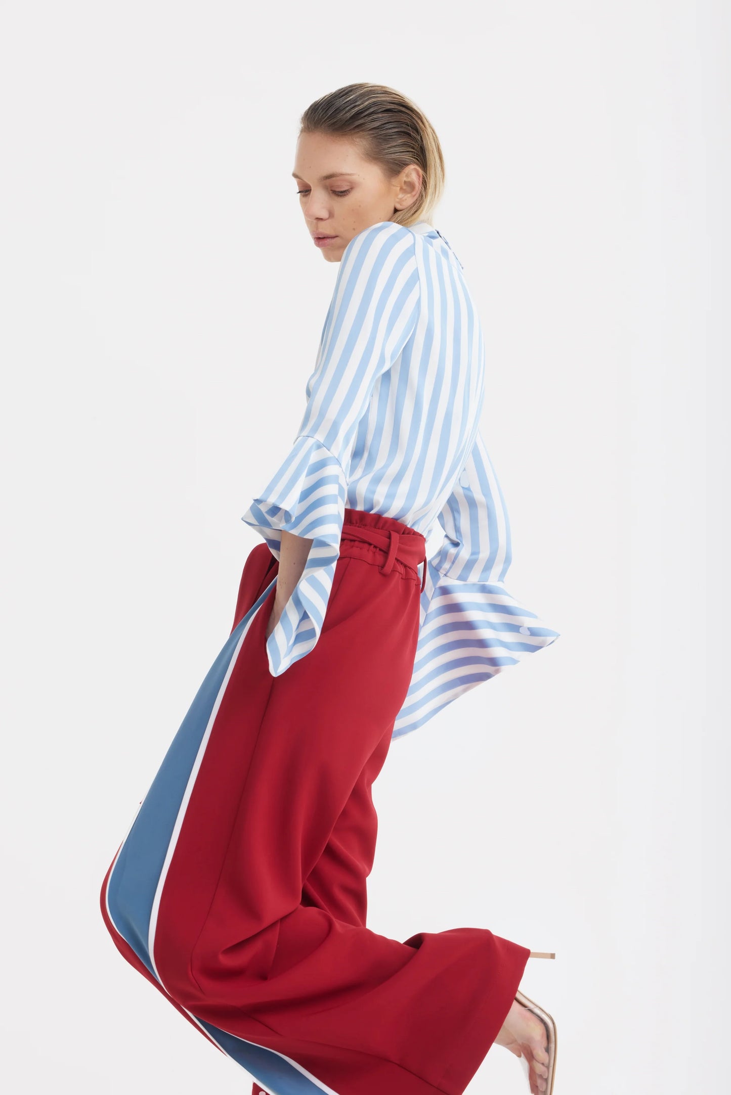 Blue and White Striped Blouse With Asymmetric Collar | Julia Allert