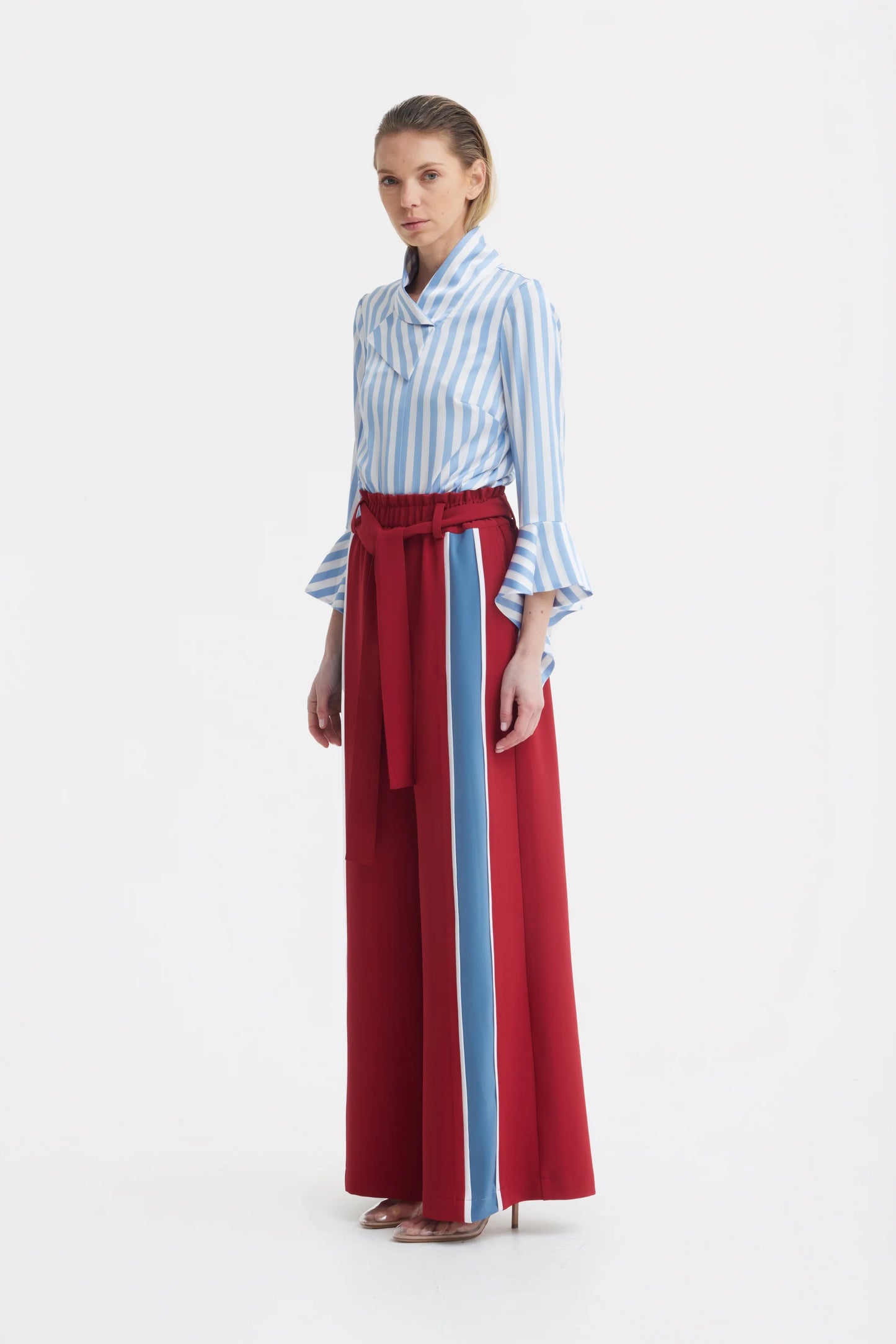 Blue and White Striped Blouse With Asymmetric Collar | Julia Allert