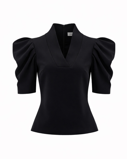 Black V-Neck Puff Sleeve women's Top | Julia Allert