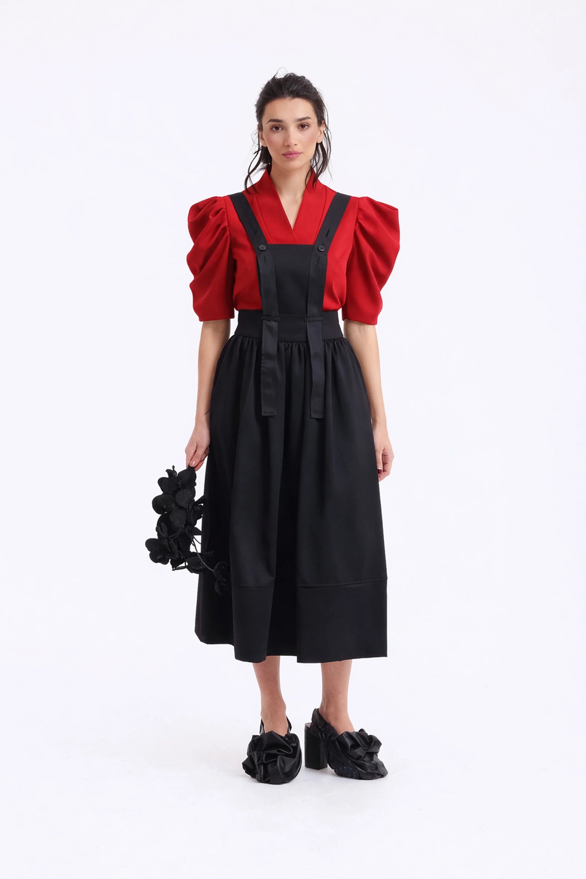 Red V-Neck Puff Sleeve women's Top | Julia Allert