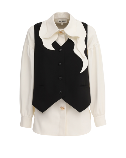 JULIA ALLERT Vintage-Inspired Blouse And Vest Set - Black/Ivory