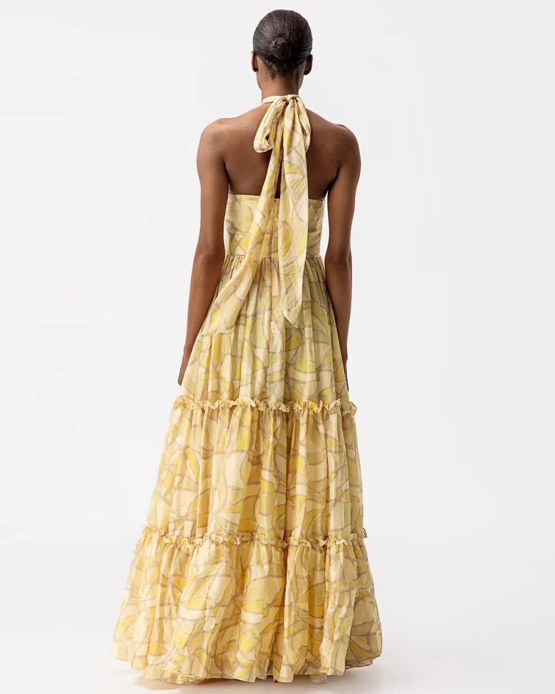 V-neck maxi yellow designer resortwear dress | JessieQ