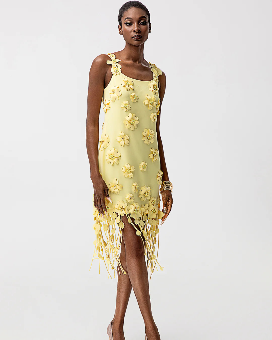 designer dress yellow Elegant Sequin Evening Gown with Feather Off-Shoulder Design Draped Skirt with High Slit JessieQ Kora Dress - Yellow