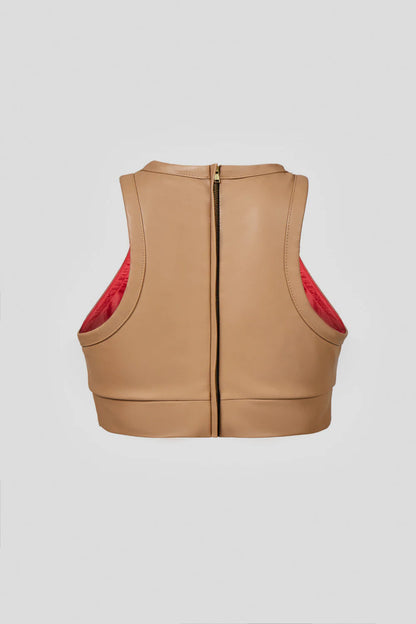 Beige vegan leather women's designer crop top | LIKA luxury brand