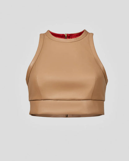 Beige vegan leather women's designer crop top | LIKA luxury brand