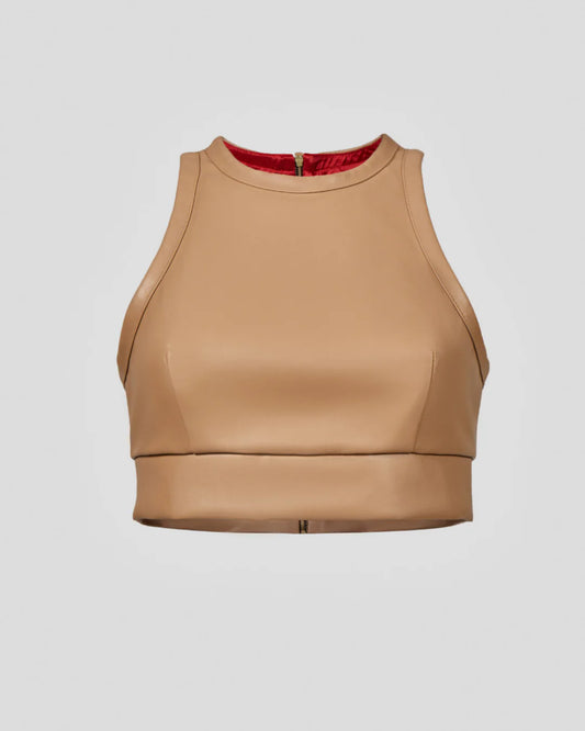 Beige vegan leather women's designer crop top | LIKA luxury brand